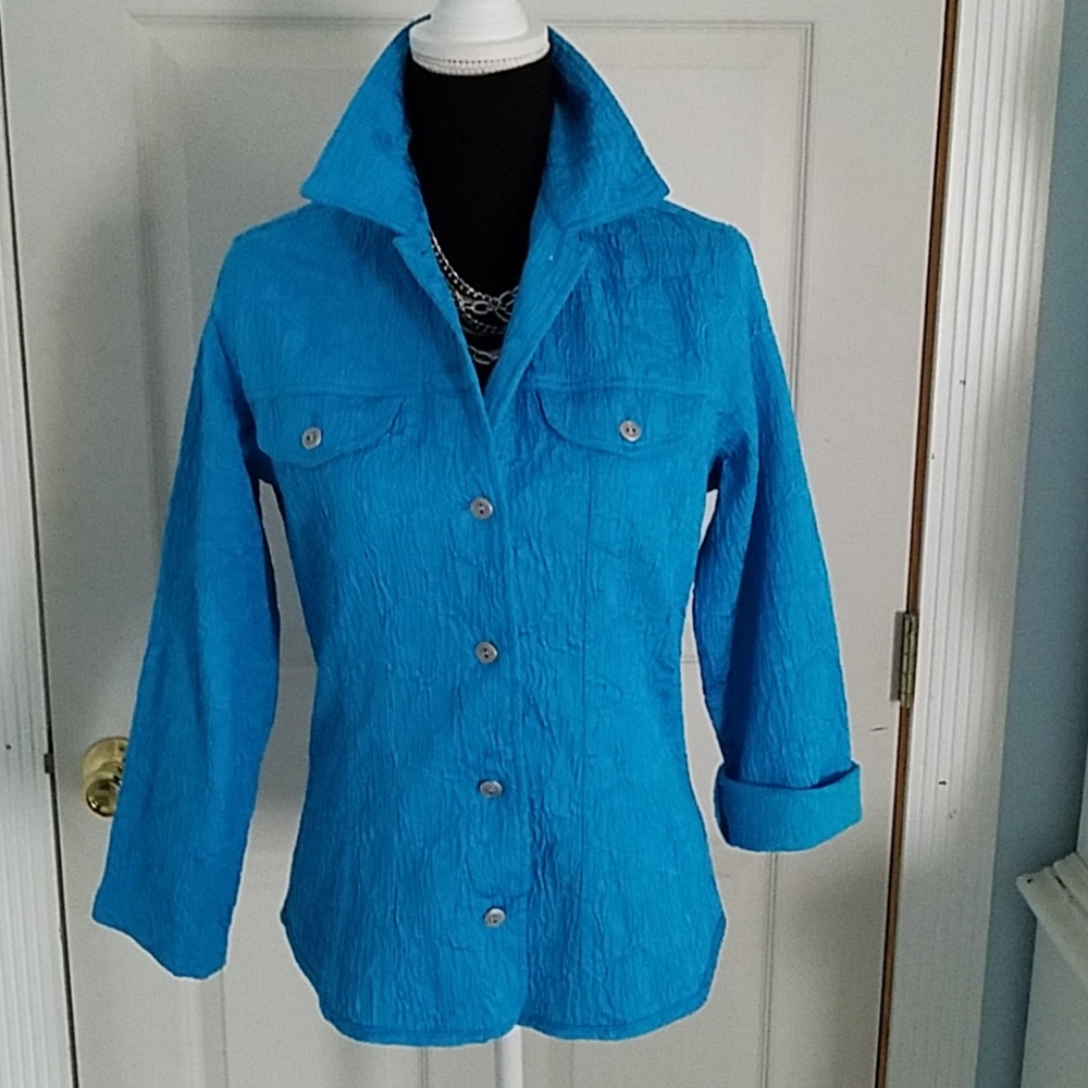 Turquoise jewel toned shirt styled jacket